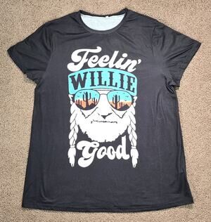 Willie Nelson Feelin' Willie Good Black Graphic Short Sleeve T-shirt Women's XL